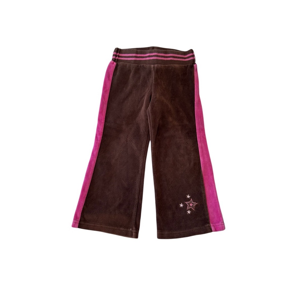 Vintage Y2K Copper Key Toddler Pink & Brown Star Velour Pants
